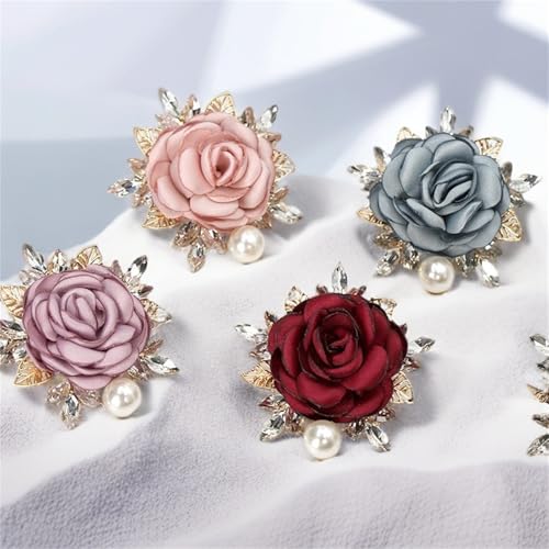 Image of Rose Brooch for Women,Dainty Satin Fabric Flower Lapel Pins Vintage Elegant Pearl Brooches Handmade Crystal Pearl Pins Silk Camellia Safety Collar Pin Dress Suit Accessories Wedding Bridal Bouquet Jewelry