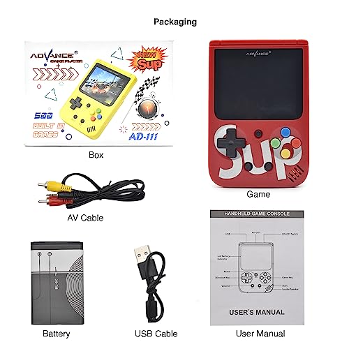 Image of Buzz Cool SUP Game Box 500 in 1 | Retro Hand Held Video Games for Kids | Rechargeable Gaming Console with TV Output | 500 Classic Games - Mario, Contra | Pocket Arcade | AD-111 Model (Assorted Colors)