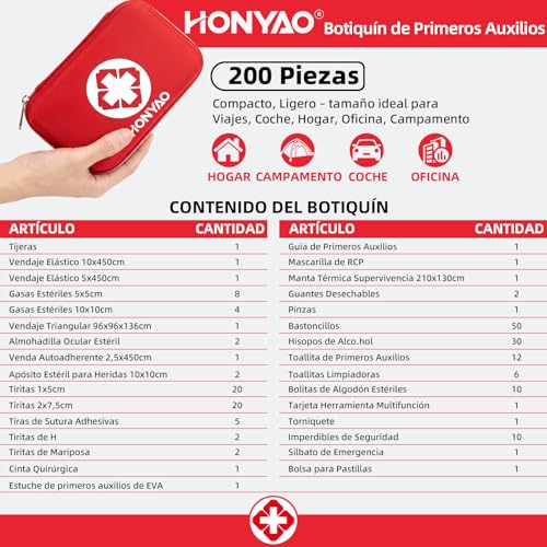 Bolsa médico de emergencia HONYAO portátil con 200 artículos médicos 3