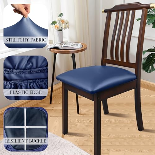 Image of Pu Leather Dining Chair Seat Covers Set of 6, Waterproof Dining Seat Covers Stretch Chair Covers for Dining Chairs /Kitchen Room /Hotel, Odorless Seat Covers for Kitchen Chairs (Blue - 6 PCS)
