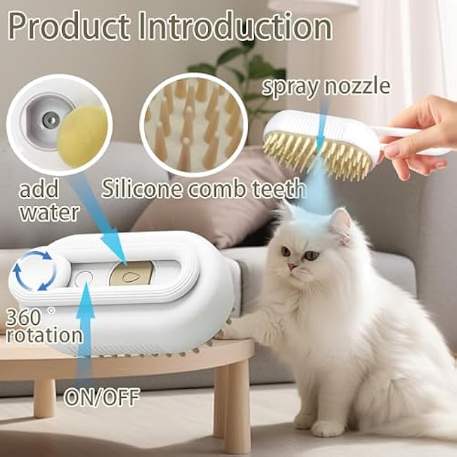 Cat Steam Brush for Shedding Dog Brush with Steam Pet Hair Cleaning Brush Comb for Spray 3 in 1 Pet Grooming for Long & Short Haired Pets ¨C Spritz Defur Comb for cats(Gray)-HX8bgrhO