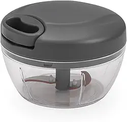 Processador Manual de Alimentos Essential 500ml com Lâminas Afiadas, Compacto e Prático para Picar, Triturar e Misturar com Rapidez (Cinza)