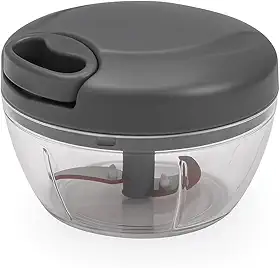 Processador Manual de Alimentos Essential 500ml com Lâminas Afiadas, Compacto e Prático para Picar, Triturar e Misturar com Rapidez (Cinza)