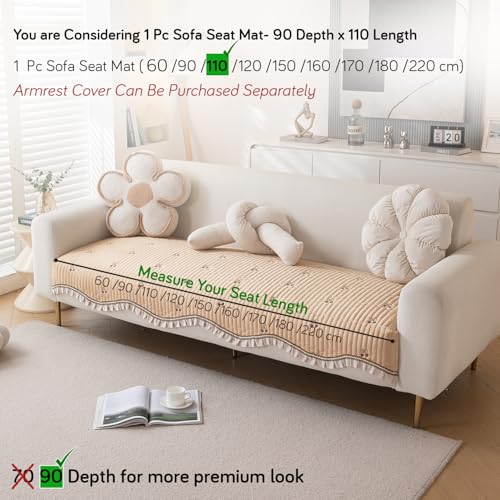 Image of HOKIPO Premium Dutch Velvet Sofa Cover Mat with Frill for 1 /2 /3 Seater and L Shape Sofa. Make Your Own Sofa Cover Set, Mat Length 90(D) x 110(L) cm, Caramel Beige (AR-5735-BGE)