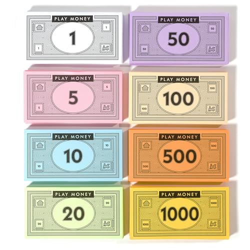Opoly Play Money – 520Pcs Fake Money for Board Games – 65 of Each Bill in 8 Denominations – $1, 5, 10, 20, 50, 100, 500, & $1000 - Paper Money for Pretend Play Cashier, Refill Packs