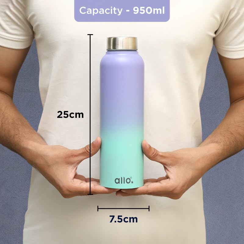 Image of Allo Stainless Steel Water Bottle For Adults, Kids 950ml Water Bottles For School, Office, Sports, Gym 950ml Water Bottle For Men And Women, Pack Of 2| Leak Proof, Bpa Free, Lavender & Blue Baby