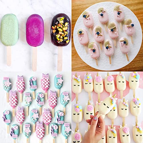 Popsicle Molds Set Of 3, 12 Cavities Silicone Popsicle Molds & Ice Cake Pop Mold Maker Oval With 50 Wooden Sticks & 50 Self-Adhesive Bags For Diy Cake And Ice Cream #TOP3