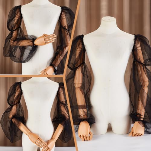 Mangas desmontables de organza guantes de malla sin dedos tul transparente 4