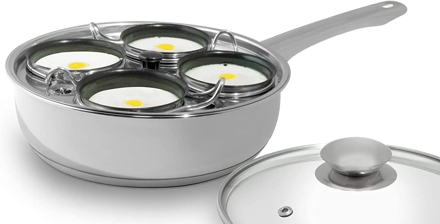4 Cups Egg Poacher Pan Stainless Steel Poached Egg Cooker Induction
