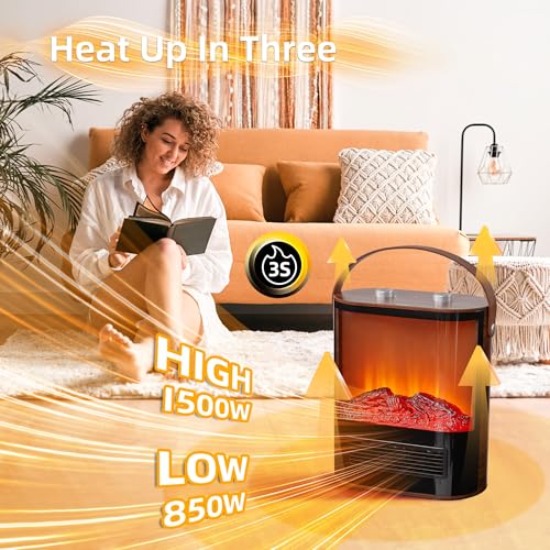 Image of Electric Fireplace Heaters Small Indoor Use Space Heater RealSmart 1500W Electric Portable Heater Full Screen Fireplace View 4 Adjustable Modes Realistic 3D Flame Overheat and Tip Protection