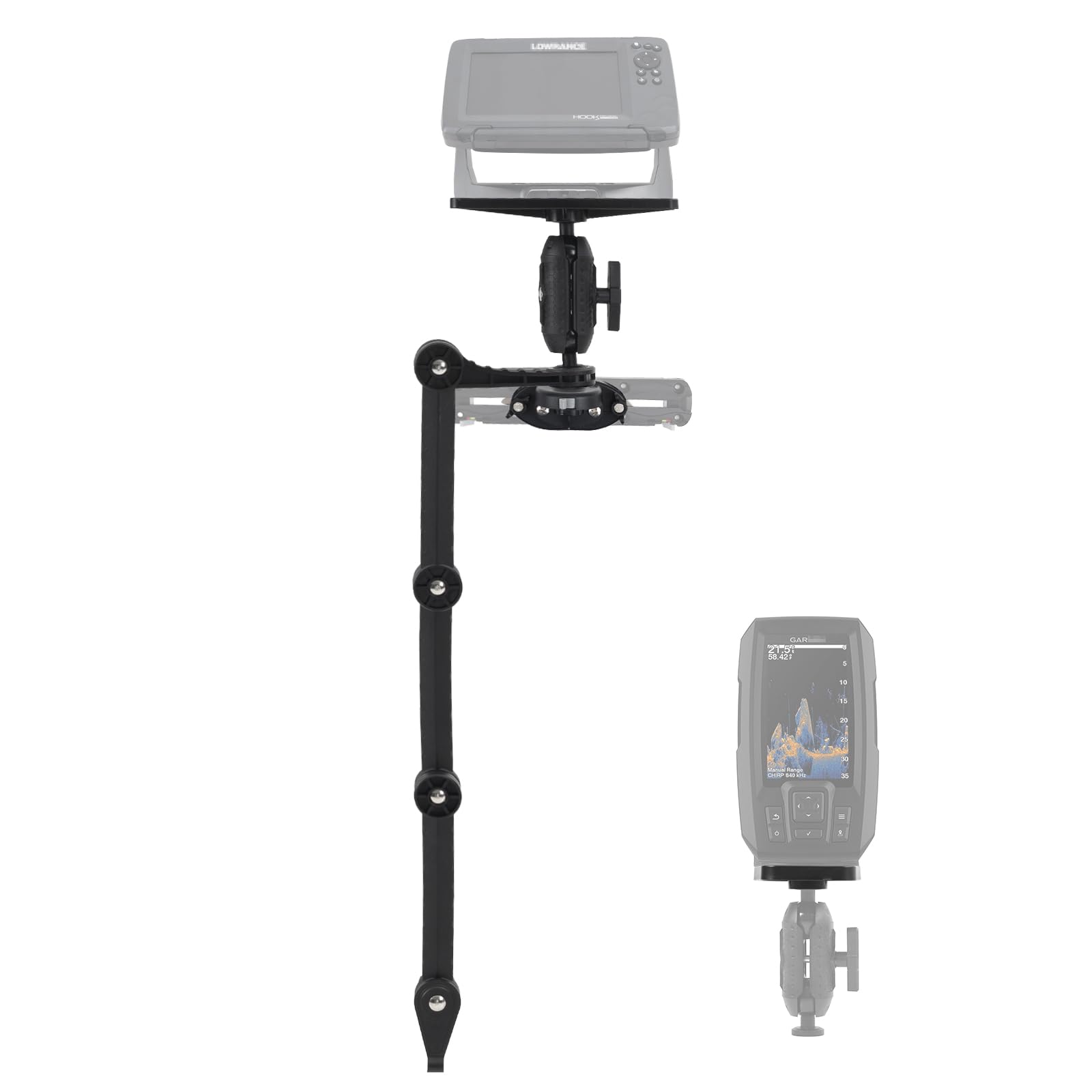 HITORHIKE Kayak Fish Finder Mount with Transducer Arm Options Holds up to 9" Electronics Compatible with Garmin Lowrance Humminbird(Side Track Mount Base Pro Set with Arms)