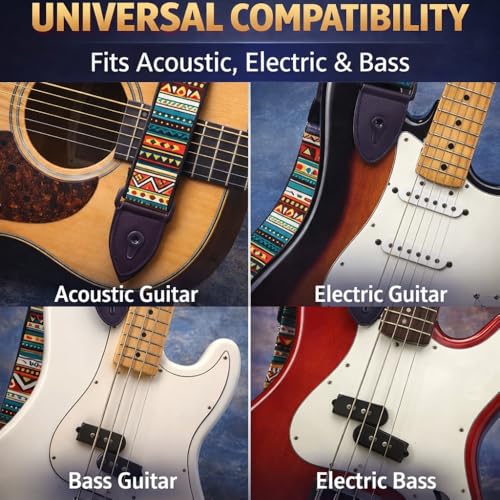 Image of MOCKING BIRD Guitar Belt with guitar wall mount hanger Adjustable Buckle Guitar strap for acoustic Guitar Electric Guitar bass Guitar Hanger with Colourful Plectrum picks