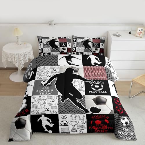Image of Feelyou Soccer Comforter Set Twin Size 2 Pcs Kids Boys Girls
