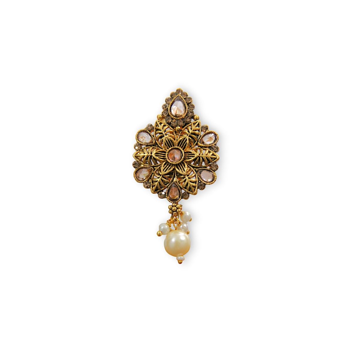 accessher Gold Plated Traditional Semi Precious Stones Studded Antique Design Unisex Brooch/Saree Pin for Women and Girls Pack of 1-picture-18