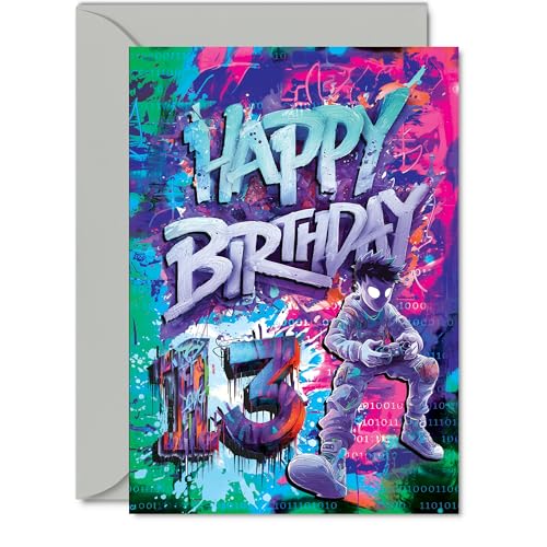 13th Birthday Cards for Boys Girls - Epic Gamer - Happy Birthday Card for 13 Year Old Boy Girl Niece Son Brother Granddaughter, 5x7 Inch Bday Greeting Cards