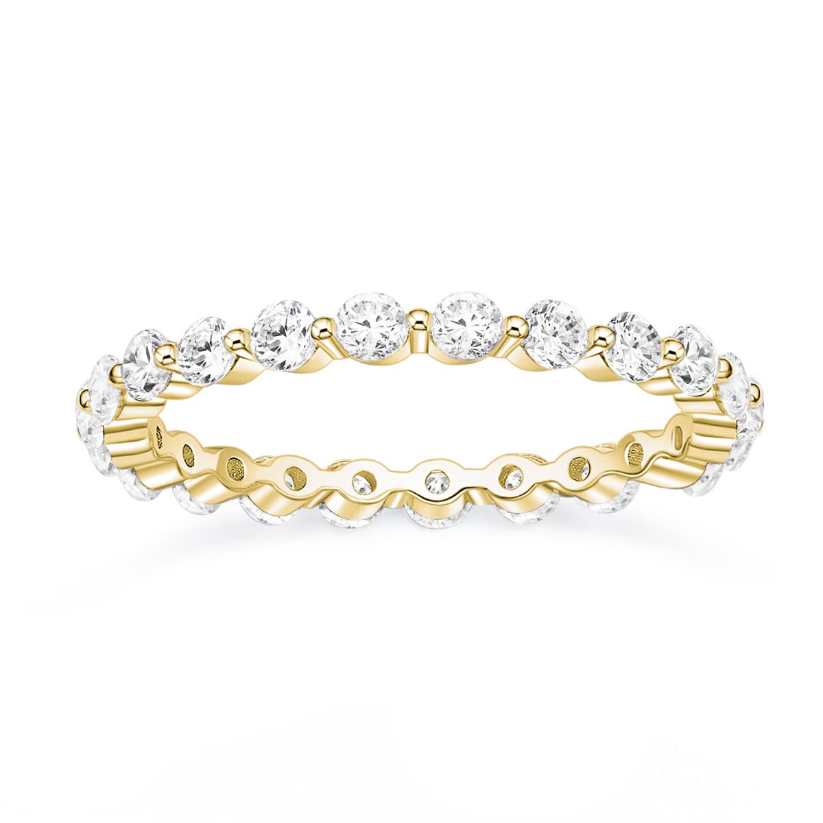 EAMTI 2mm 925 Sterling Silver Wedding Band Cubic Zirconia Full Eternity Stackable Engagement Ring Size 3-13