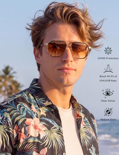 Image of BIRCEN Men's Polarized Aviator Sunglasses: Acetate Luxury Trendy Sun Glasses Anti-Glare UV Protection for Driving & Travel