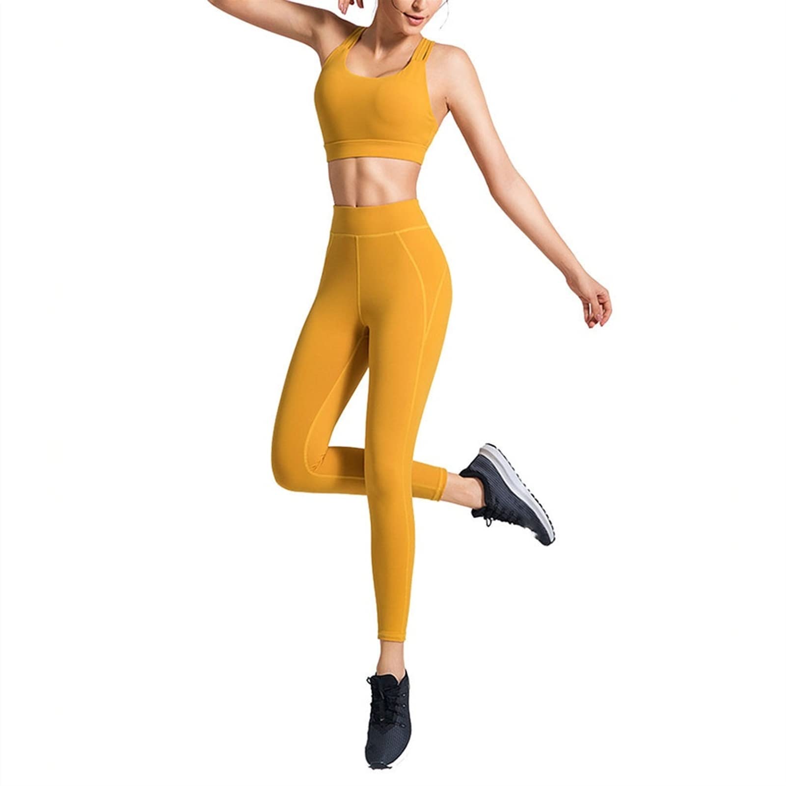 Strój do jogi damski fitness zestaw odzieży sportowej, 2-częściowy strój damski sportowy biustonosz joga legginsy zestaw trening fitness spodnie seksowne paski krzyż tył tank topy odzież siłownia bieganie trening najlepsze legginsy