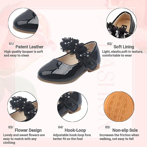 Image of Toddler Girls Mary Jane Dress Shoes Little Kids Ballet Flats Bowkont Flower Wedding Party School Princess Shoes