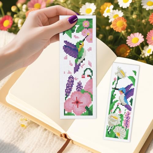 Image of INFUNLY 6pcs Hummingbirds Cross Stitch Bookmark Kit for Adults Beginners Flowers DIY Cross Stitch Kits Pre-Printed Plants Stamped Embroidery Bookmark Kit with Instruction for Book Lovers Readers