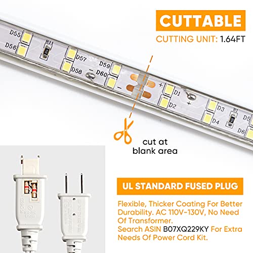 Shine Decor Led Strip Lights 50Ft Dimmable High Brightness, Double Row Cold-Resistant 110V 120V Ac Rope Lights Outdoor Indoor Ip65 Waterproof, 6500K Cool White Cuttable String Light For House Lighting #TOP5