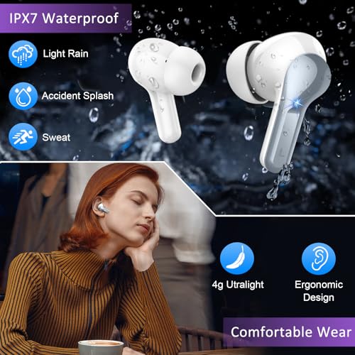 Image of Wireless Earbuds, 48Hrs 2026 Bluetooth Headphones, Hi-Fi Stereo Deep Bass Ear Buds, ENC Noise Cancelling Mic, Clear Calls, IP-X7 Waterproof, USB Sport Earphones in Ear for Phones Laptop Pad, Gray