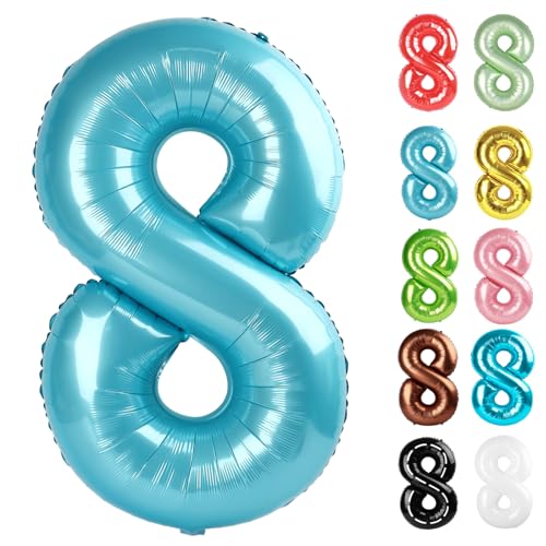 Pastel Blue Number 8 Balloon 40 Inch - 8th Balloon Number Decorations