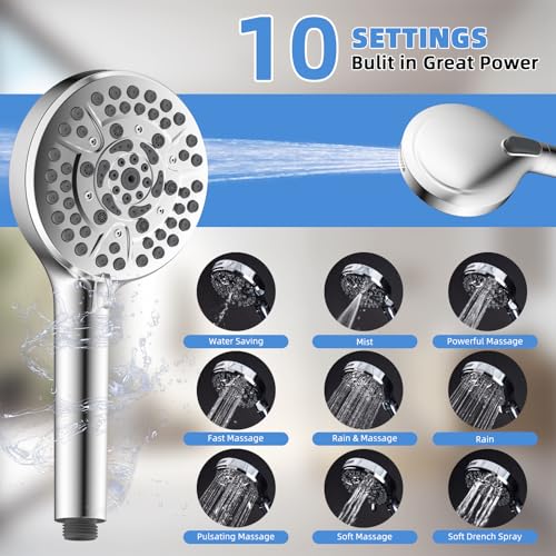 Image of 8 inch Metal Rainfall Shower Head with 10-Mode Handheld, Chrome