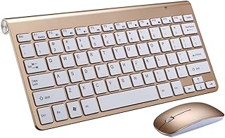 Wireless Bluetooth Keyboard and Mouse Set Gold, Low-noise Ultra-thin Mini 2.4G Wireless Desktop Cordless Keyboard and Adjustable 800/1200/1600 DPI Silent Mouse Combo for PC Laptop Windows