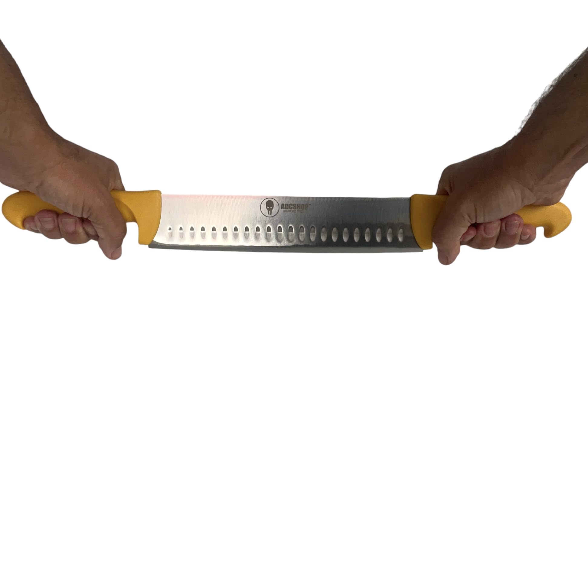 Couteau à fromage à double manche – coupe fromage- cier inoxydable 3Cr13Mov - Double manche polypropylène. Lame droite à fromage satinée alvéolée - Taille totale 50.80 cm - Taille de la lame 22.20 cm