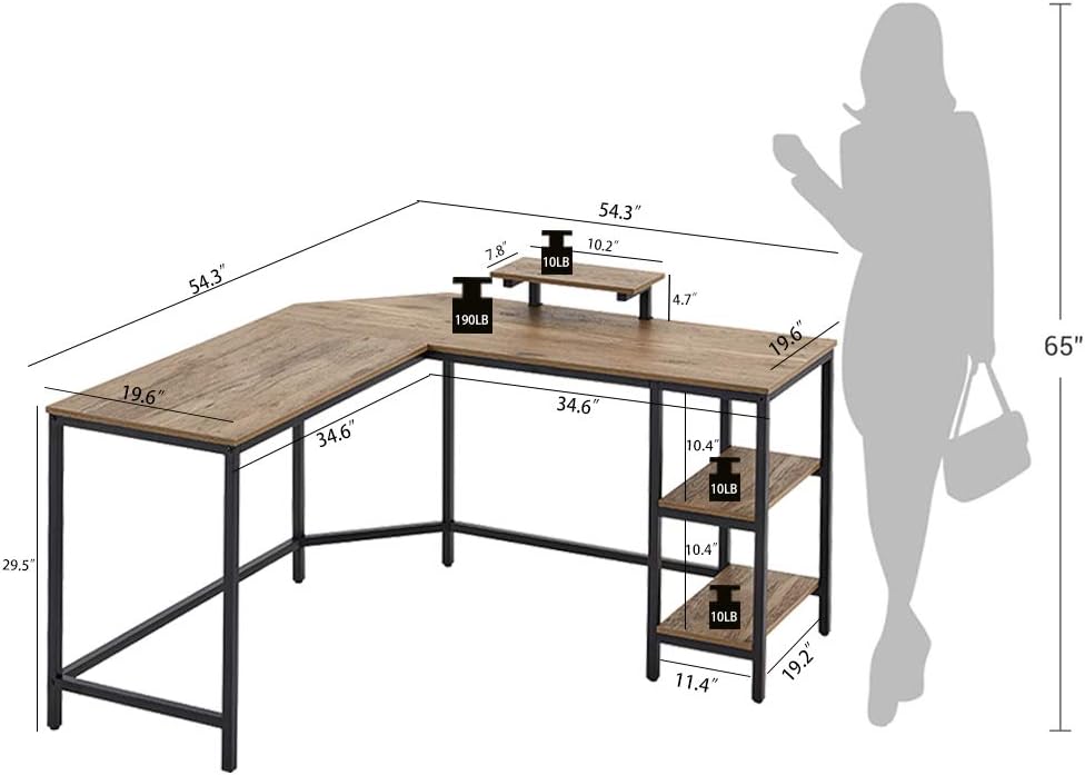 Dimensions diagram for LINSY HOME L-Shaped Computer Desk