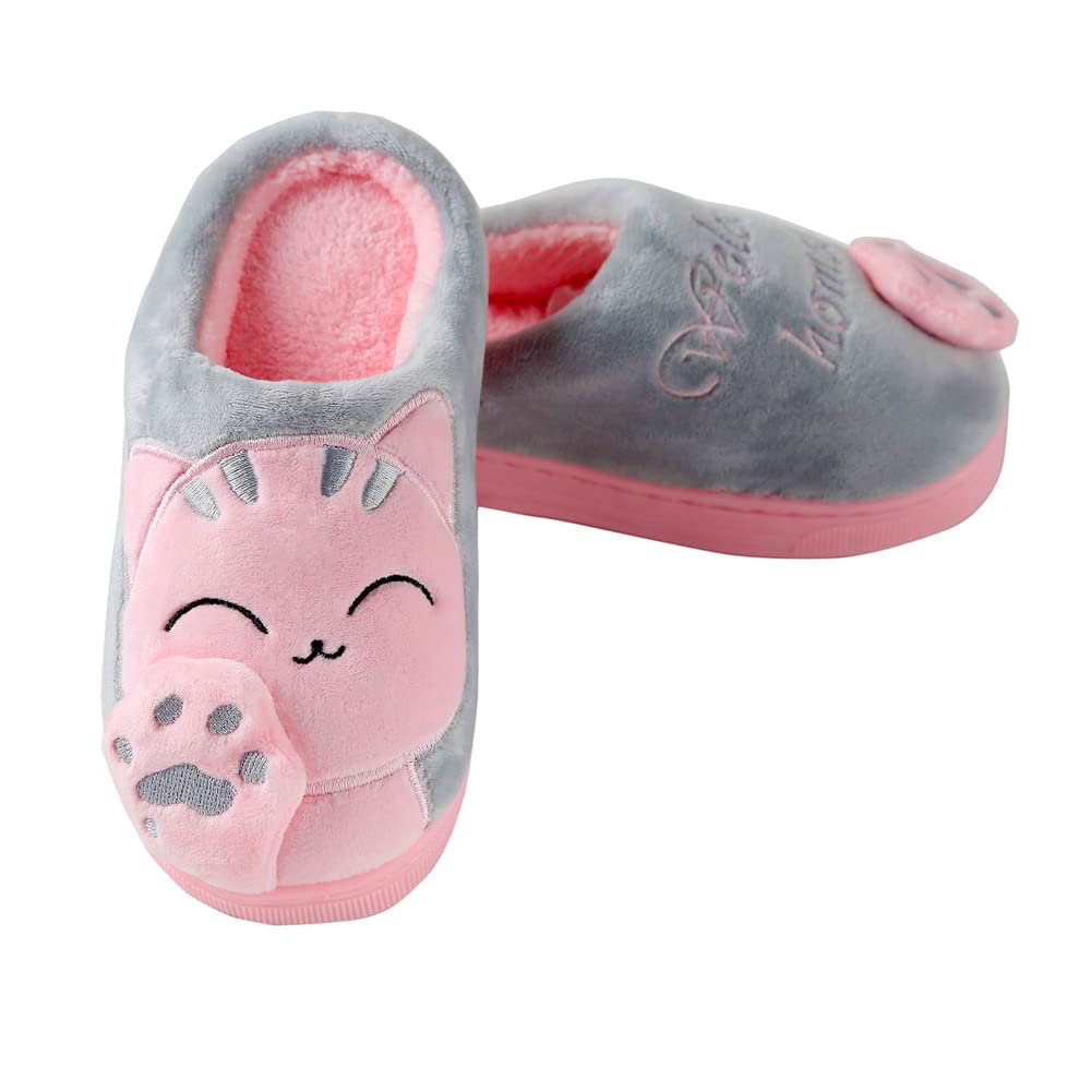 Zapatillas de interior antideslizantes para niños y niñas, diseño de gato, Rosa (Pink Cat), 10-11 Little Kid