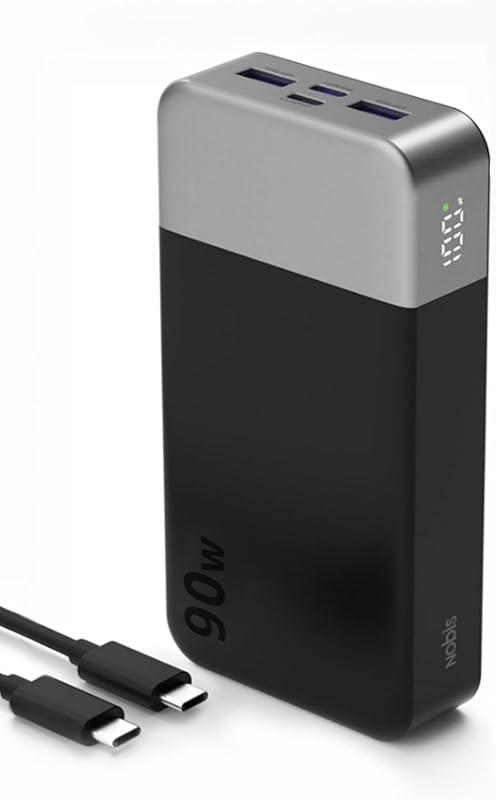 NOBIS Power Bank 90W 20,000mAh Laptop Portable Charger | PD Fast Charging Battery Pack, 4-Port, Digital Display, Compatible Laptop, Tablet, Phone and More