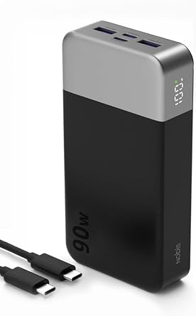 NOBIS 90W 20,000mAh Power Bank, Laptop Portable Charger 4-Port PD Fast Charging Battery Pack Digital Display for Laptop, Tablet, Phone and More