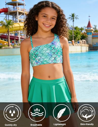 Image of RAISEVERN Girls Swimsuit 3 Piece Bathing Suits Cute Swimwear for 5-12 Years