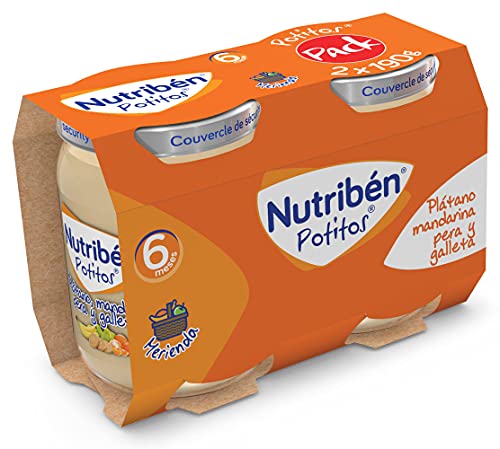 Nutribén Potitos Pack Merienda, Introducción Al Plátano, Mandarina, Pera Y Galletas , Desde Los 4 Meses, Bipack (2 X 190Gr)
