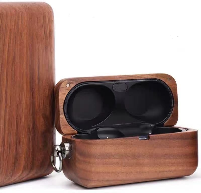 Handmade Nature Wooden Genuine Real Wood Protective Case Cover with Carabiner Compatible with Panasonic Technics EAH-AZ100 Earbuds (Walnut) - Image 2