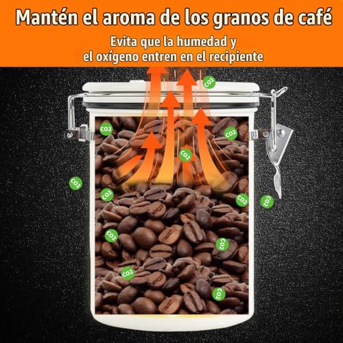 Miniatura 2 de Bote Café Hermético, Tarro 1.8l Acero Inoxidable Con Cuchara Dosificador Registro Tiempo, Lata Almacenamiento Alimentos Para Frescos Mantener,Recipiente Café Para Almacenar Té,Nueces,Cacao,Especias