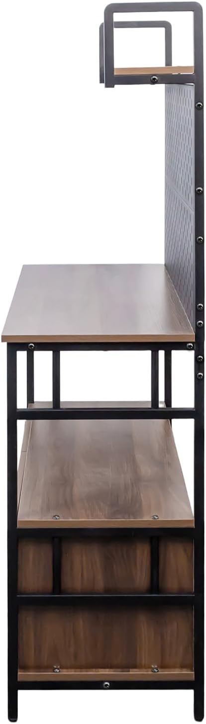 JOYSOURCE Baker Rack for Kitchen with Base Cabinet Storage Shelf & Pegboard 39 x 58 x 16'' Tall Rustic Standing Baker's Racks with Fluted Glass Door Large Microwave Stand Coffee Bar Wood Grain Finish