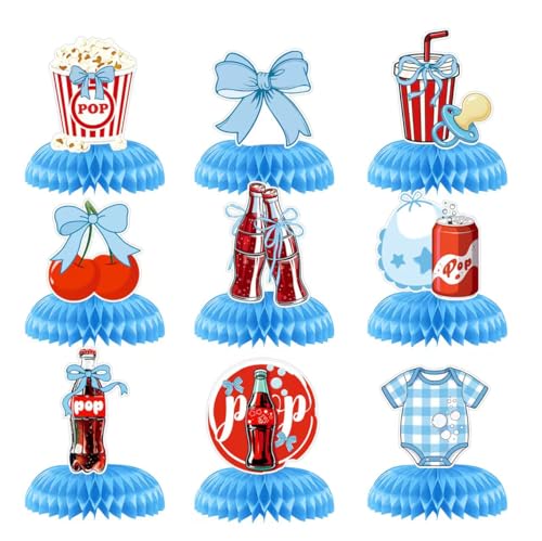 She's Ready to Pop Baby Shower Honeycomb Centerpiece Decorations, Blue, Boy Theme, 9 Piece Set