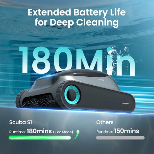 Image of Aiper Scuba S1 Robotic Pool Cleaner, Wall & Waterline Cleaning, Dual Filtration, Extended 180-Min Battery Life, Smarter Navigation with High-Precision Sensors, App Support, OTA Upgrade