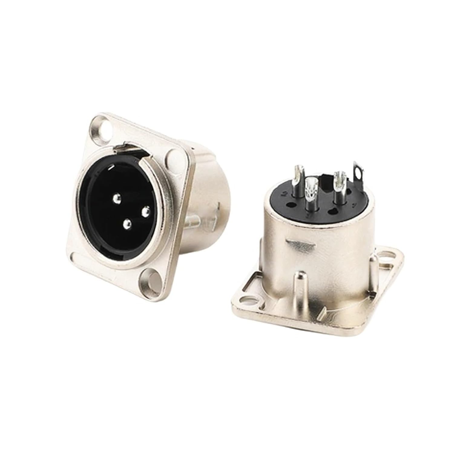 1/2/5 Stück XLR 3-poliger Stecker und Buchse Panel-Mikrofon-Mixer-Anschluss, Metall-Audio-Klinkenstecker (schwarz, 5 Stück)(Silver Male,5Pcs)