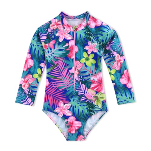 Baby Girls Swimsuits One Pieces Long Sleeve Swimwear UPF50+ Kids Zipper Sun Protection Bathing Suits Rainbow Striped 2T