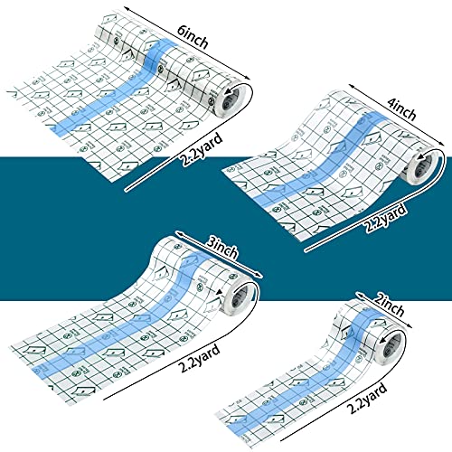 Threlaco 8 Pieces Transparent Stretch Adhesive Bandage Shower Dressing Transparent Film Dressing Roll Waterproof Protective Bandage Clear Bandages Dressing Tape For, 4 Sizes #TOP1