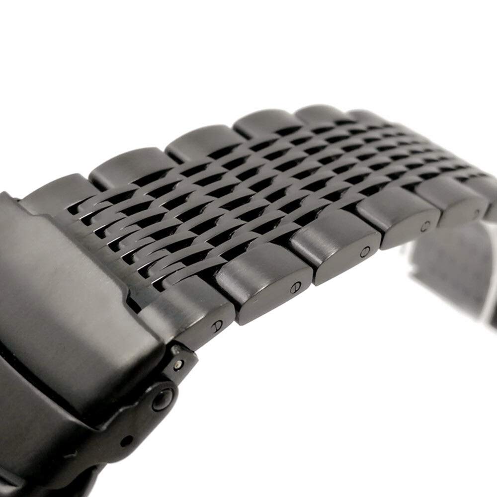 20/22/24mm HQ Shark Mesh zilver zwart pasek do zegarka ze stali nierdzewnej bransoletka zamienna mężczyźni składane zapięcie pasek do zegarka bezpieczeństwa (kolor: zwart, rozmiar: 22mm)