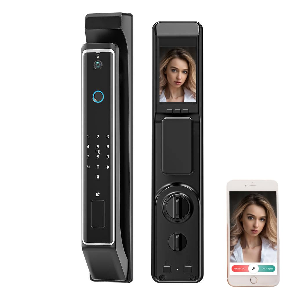 3D Face Recognition Smart Lock, work with Aleax, Zinc Alloy Bluetooth Lock, Fingerprint Door Lock, Free APP Control R/L Adjustment for Airbnb,Home, Hotel, Office