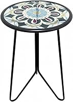 LIFFY 12" Round Glass Outdoor Side Table - Metal Frame Accent End Table, Plant Stand for Patio, Garden, Porch, Indoor Decor