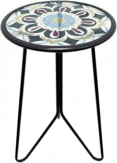 LIFFY 12" Round Glass Outdoor Side Table - Metal Frame Accent End Table, Plant Stand for Patio, Garden, Porch, Indoor Decor