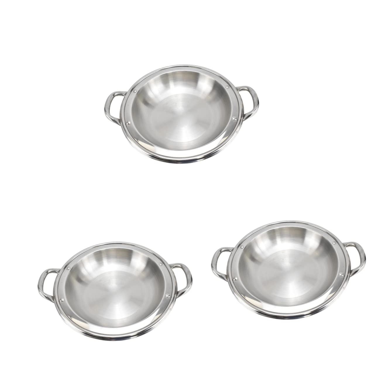 3pcs Silver Small Handle Noodle Pan Wok with Paella Home Platter Gas Shabu Ramen Stir Sirviendo Inoxidable Poco profundo Conveniente Cocina Multifunción Hornear Aperitivo Acero Cocina ollas y sa