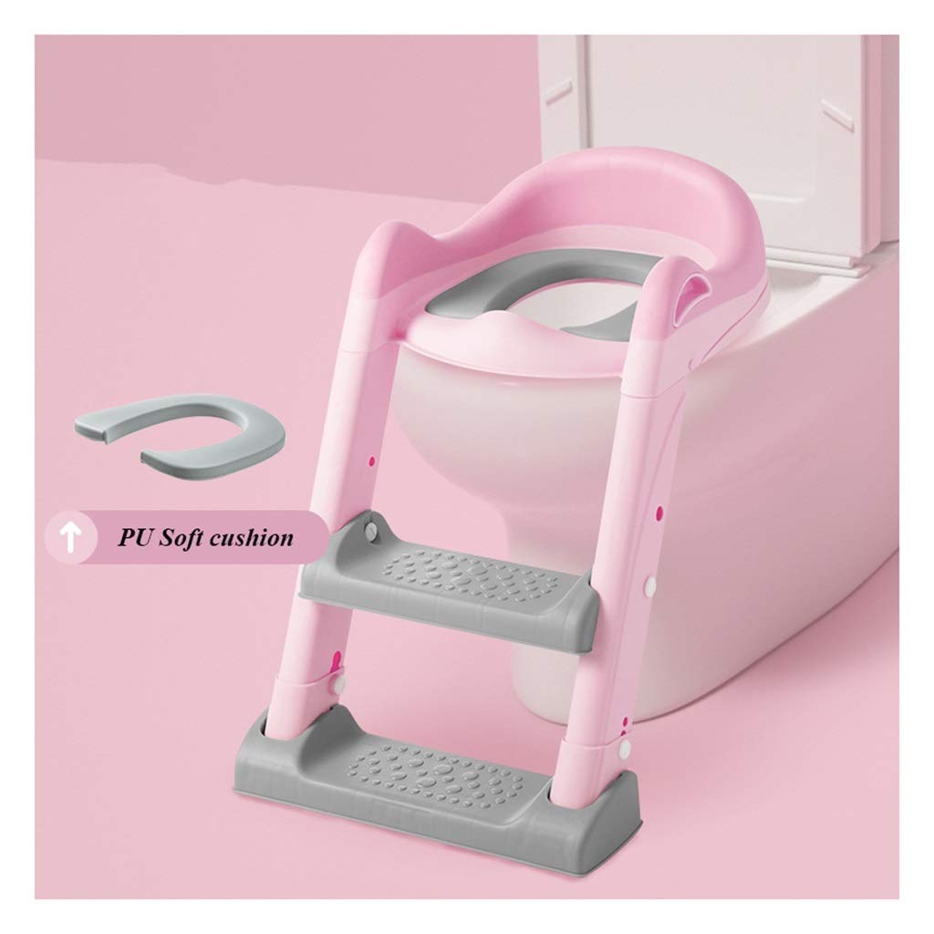 Toilette Töpfchen mit Trittleiter, Ergonomie Sicher Robust Anti-Rutsch Töpfchentrainer Mit Weich Sitzbezug Einstellbar Falten Fußbank Zum Bad Unisex-Kleinkind